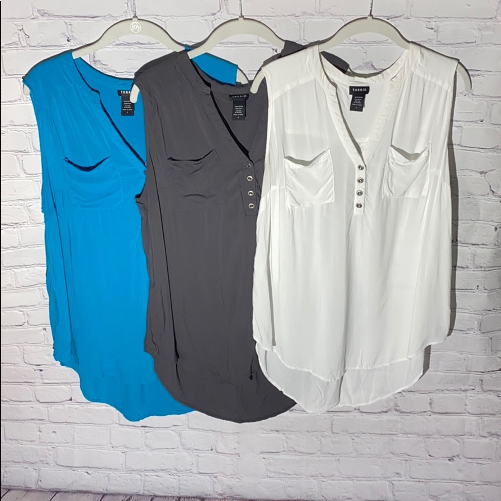 3 Torrid Tank Tops | Blue, Gray & White | 1x